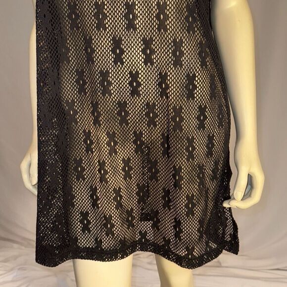 LG Sport Black Sheer Mesh Swim Cover Crochet Shift Cover Up Sundress Size Large - Picture 3 of 13